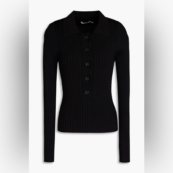 Good American Ribbed Knit Polo Sweater Womens Size 0 - Picture 2 of 6